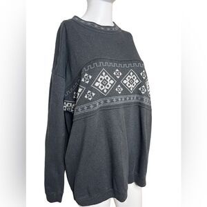 Kings Club Patterned Vintage Crew Neck Sweater Grey White Medium